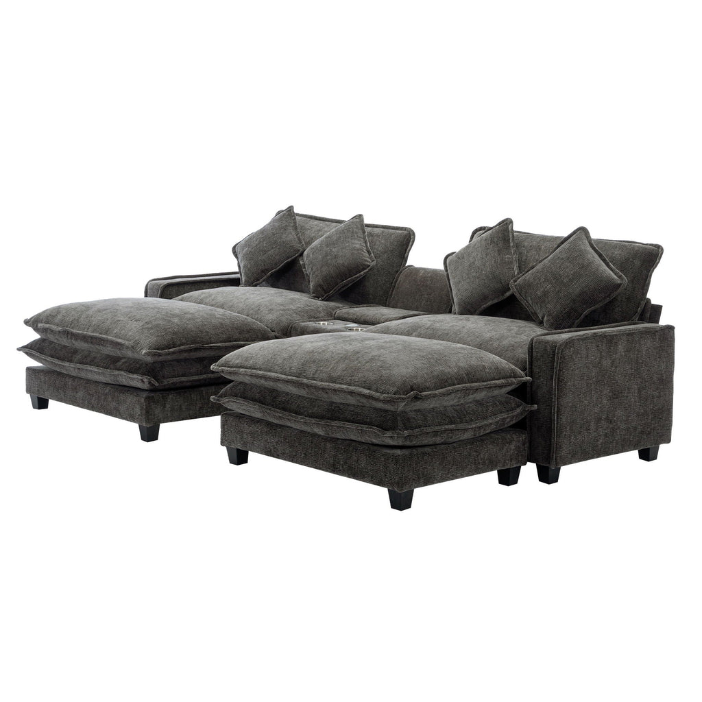 Modern Sectional Sofa With Removable Ottomans, USB Ports