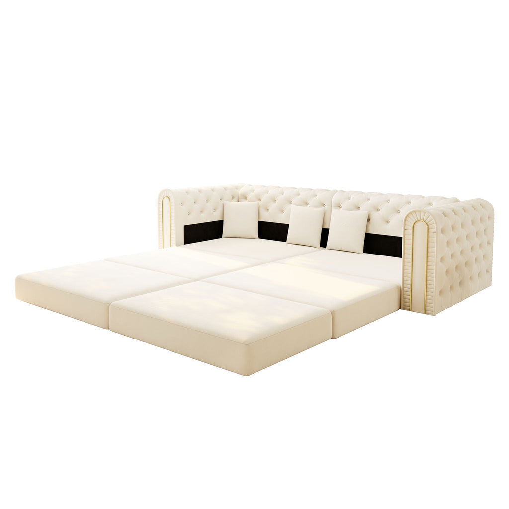 3-In-1 Convertible Sleeper Sofa With Movable Ottoman For Living Room