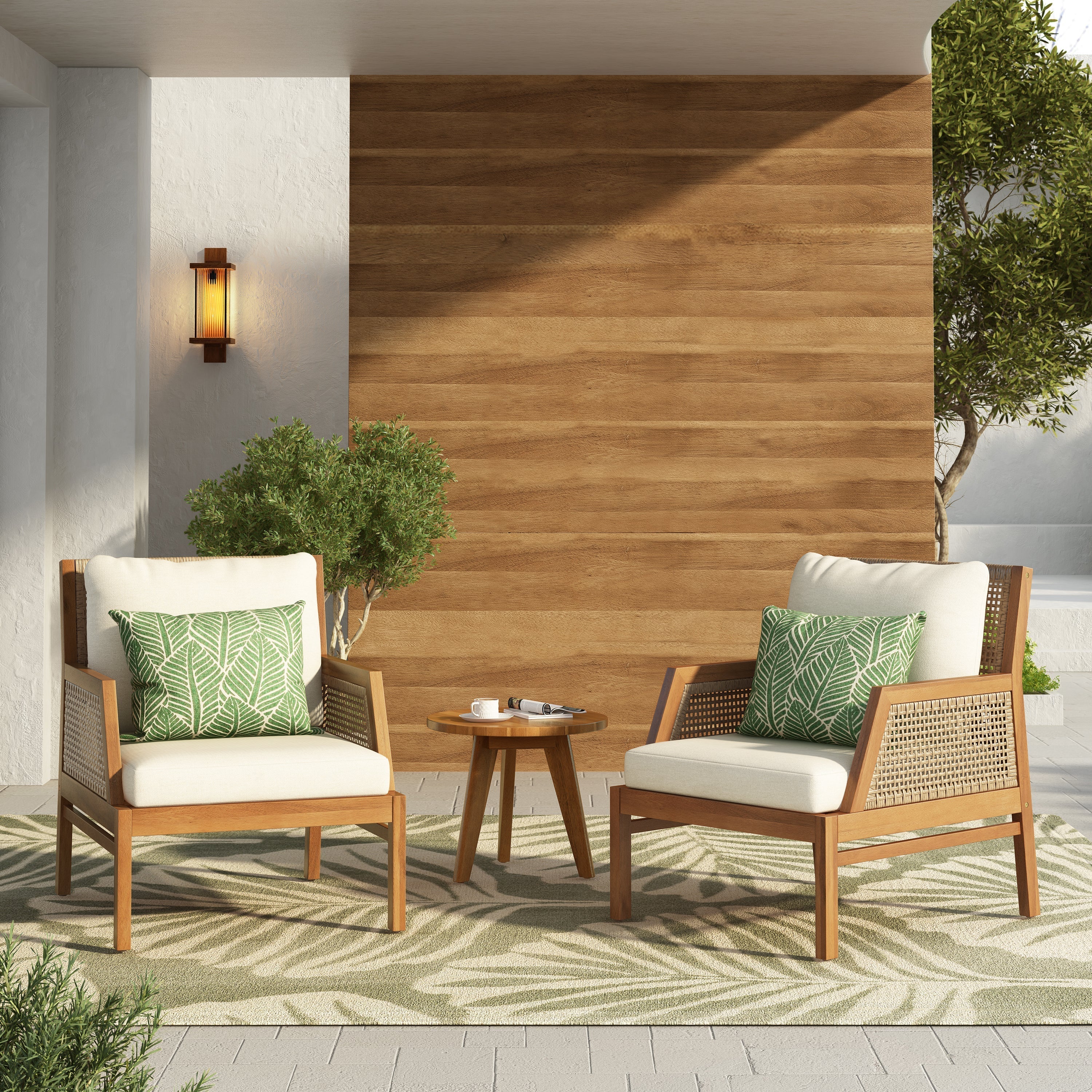 2 Piece Acacia Wood Patio Furniture Club Chair Set