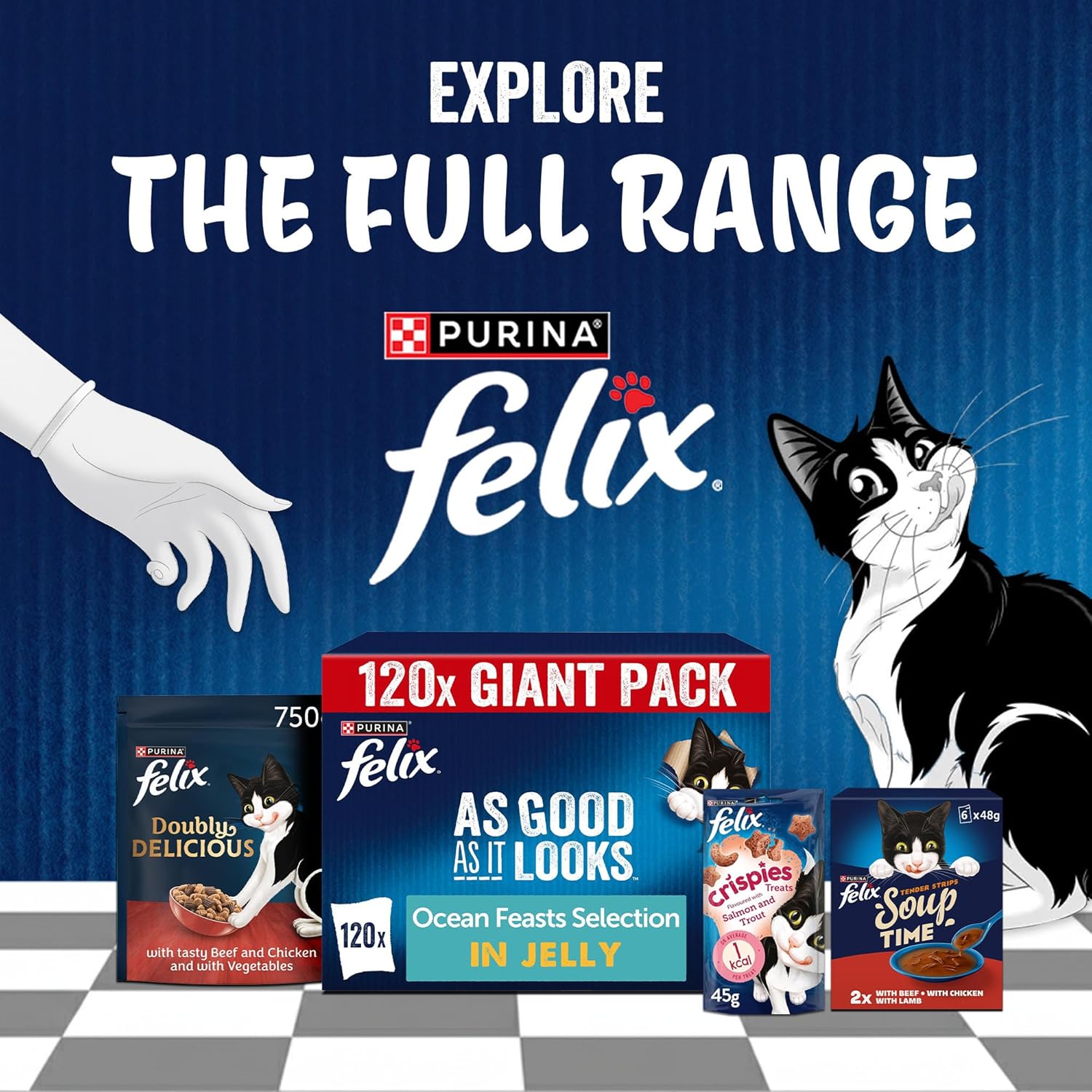 FELIX As Good As it Looks Adult Wet Cat Food Ocean Feasts in Jelly Plaice, Salmon, Tuna, Cod 120 x 85g Pouches
