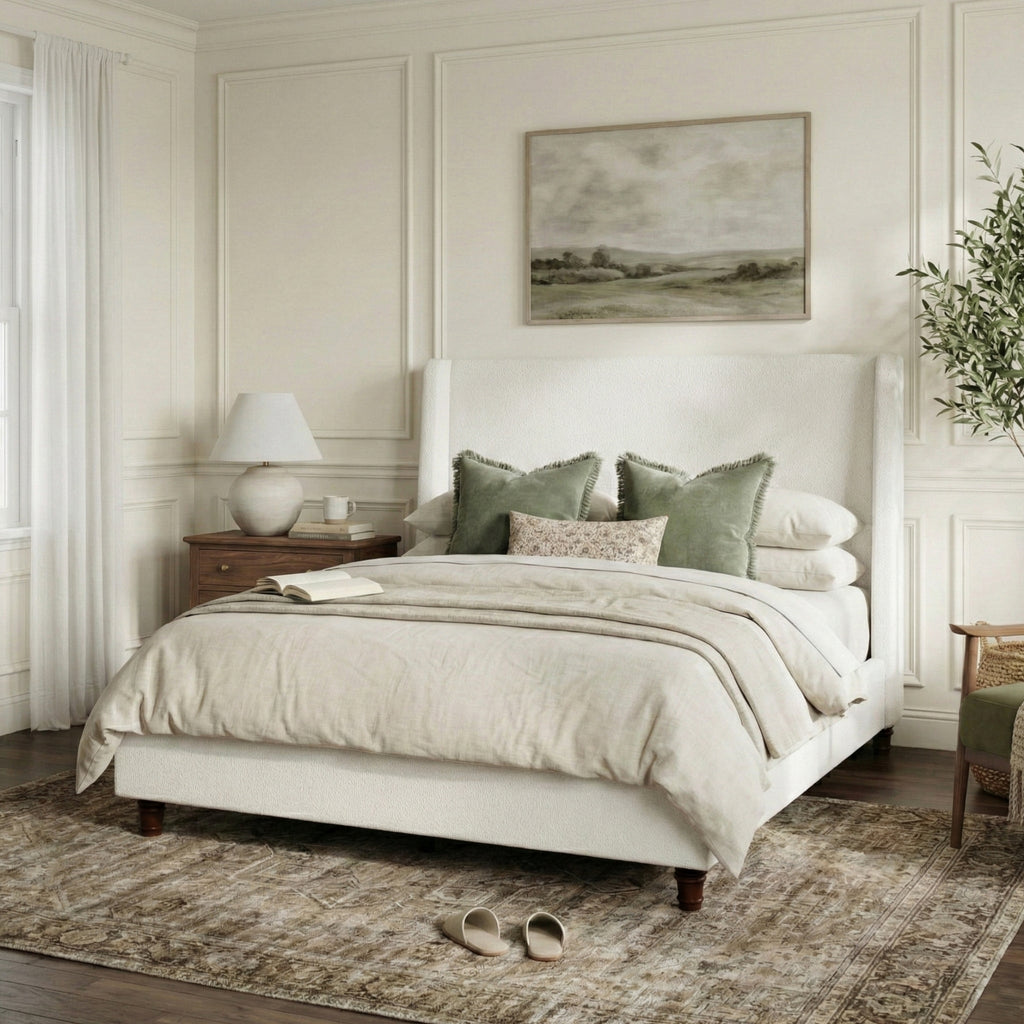52.7" Tall Wingback Upholstered King Size Platform Bed Frame