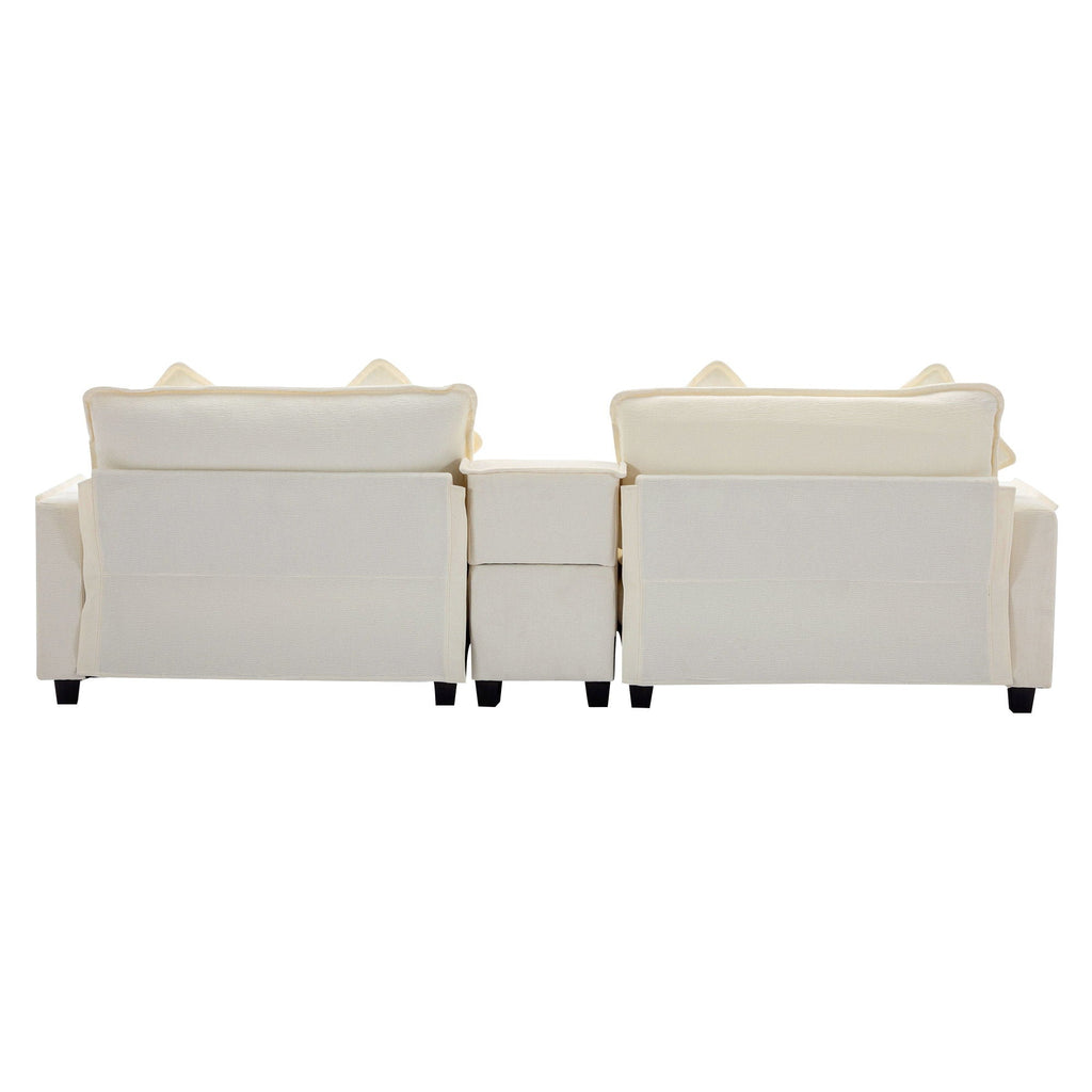 Sectional Sofa Upholstered Sofa With Two Removable Ottoman, Two USB Ports, Two Cup Holders And Large Storage Box For Living Room