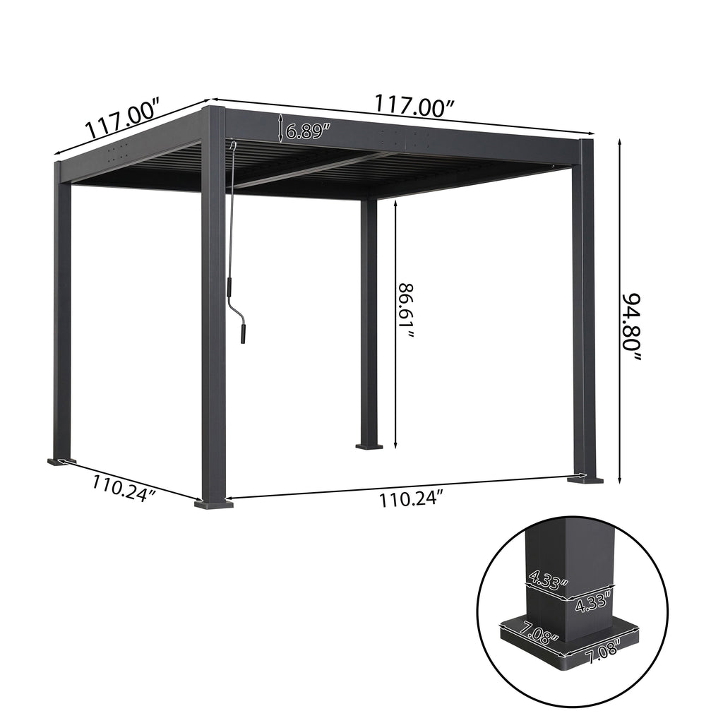 Byron Black Outdoor Pergola Aluminum with Adjustable Louvered Roof