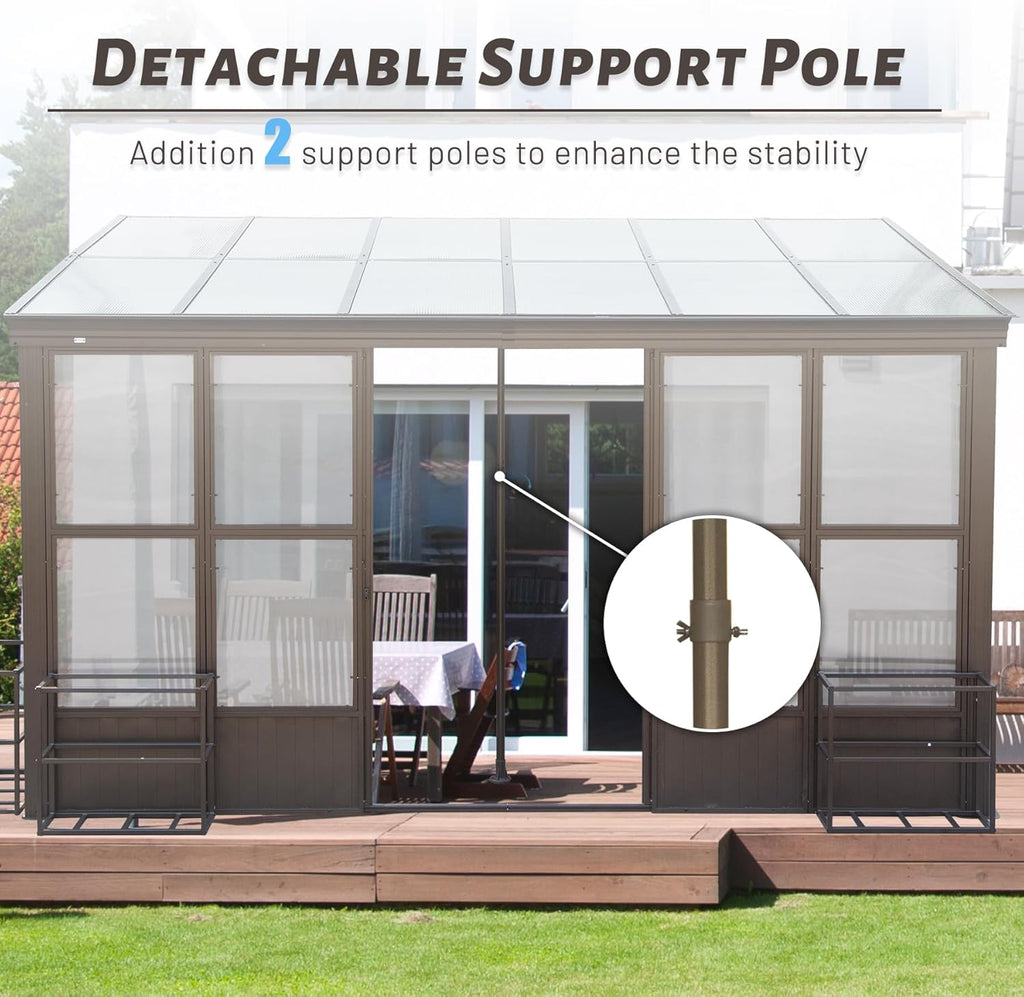 10x14FT All Season Sunroom with Detachable Windows and Sliding Doors