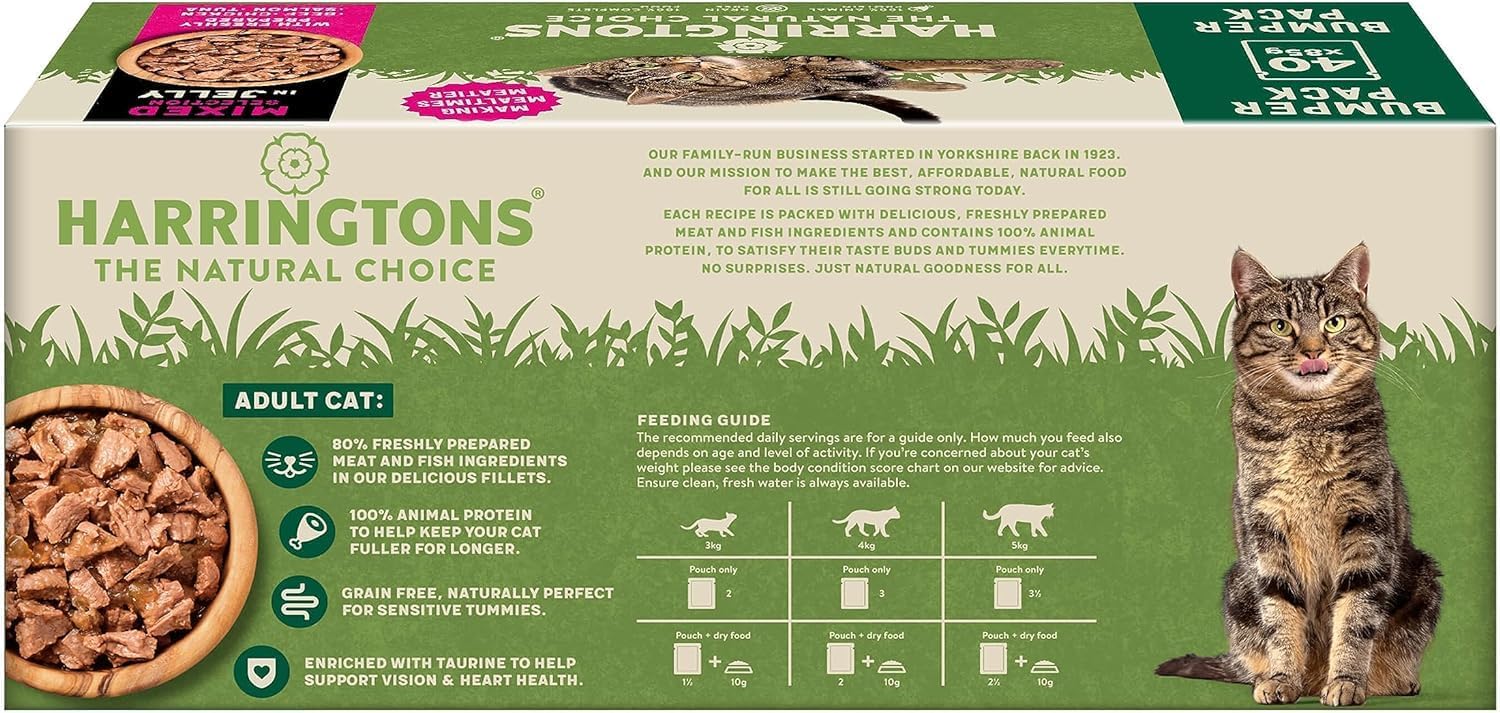 Harringtons Complete Wet Pouch Grain Free Hypoallergenic Adult Cat Food Mixed in Jelly Pack 40x85g