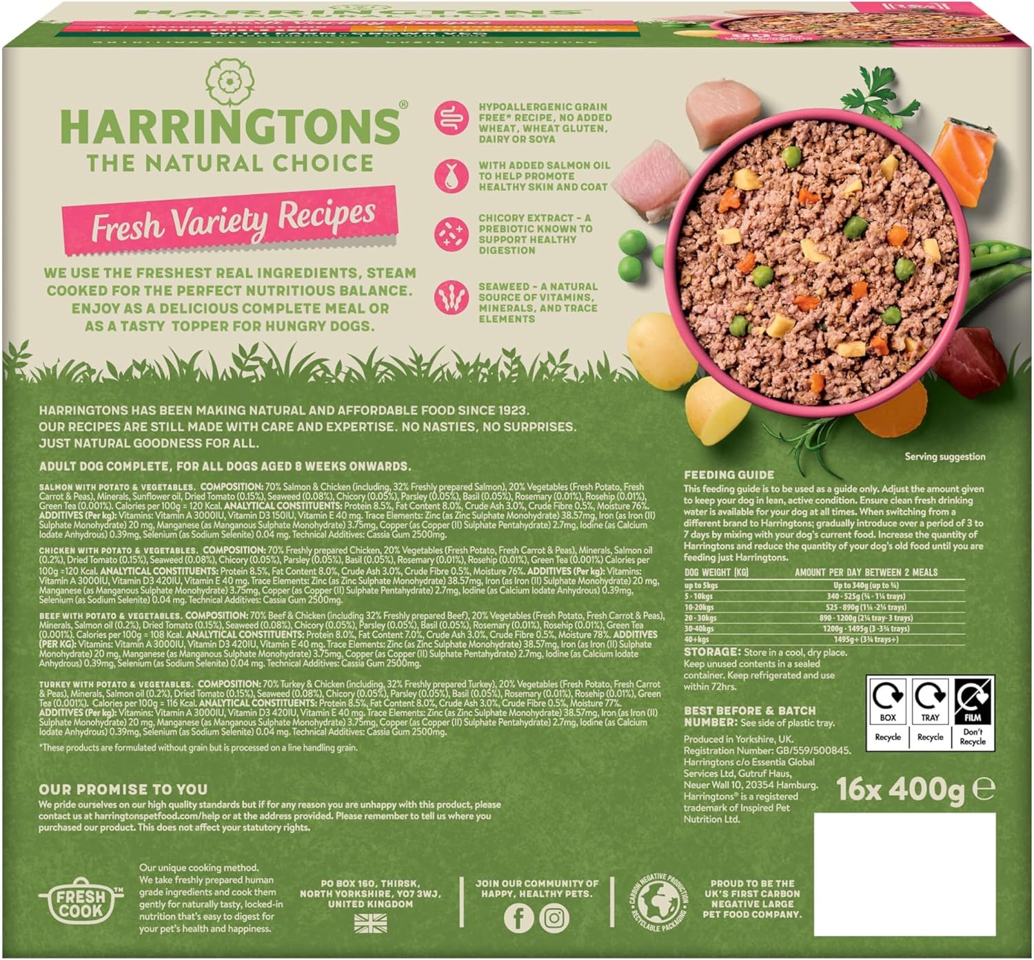 Harringtons Complete Wet Tray Grain Free Hypoallergenic Adult Dog Food Variety Bumper Pack 16x400g