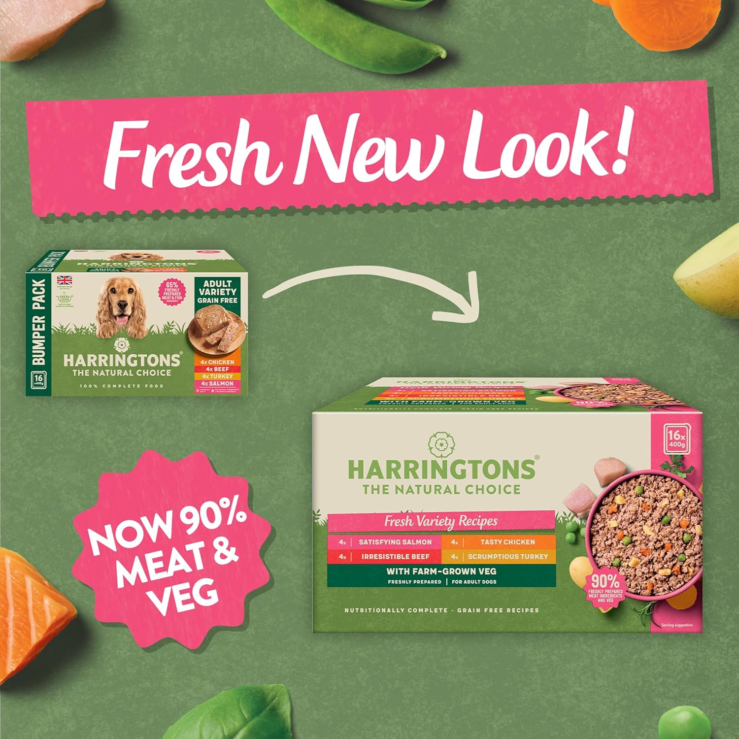 Harringtons Complete Wet Tray Grain Free Hypoallergenic Adult Dog Food Variety Bumper Pack 16x400g