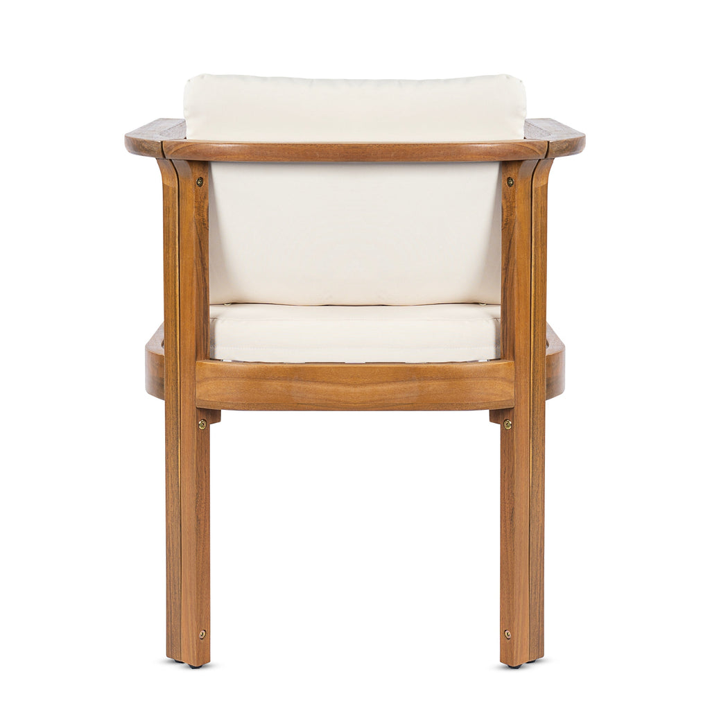 Outdoor Dining Chair Set of 4 with Curved Acacia Wood Arms and Cream Cushions