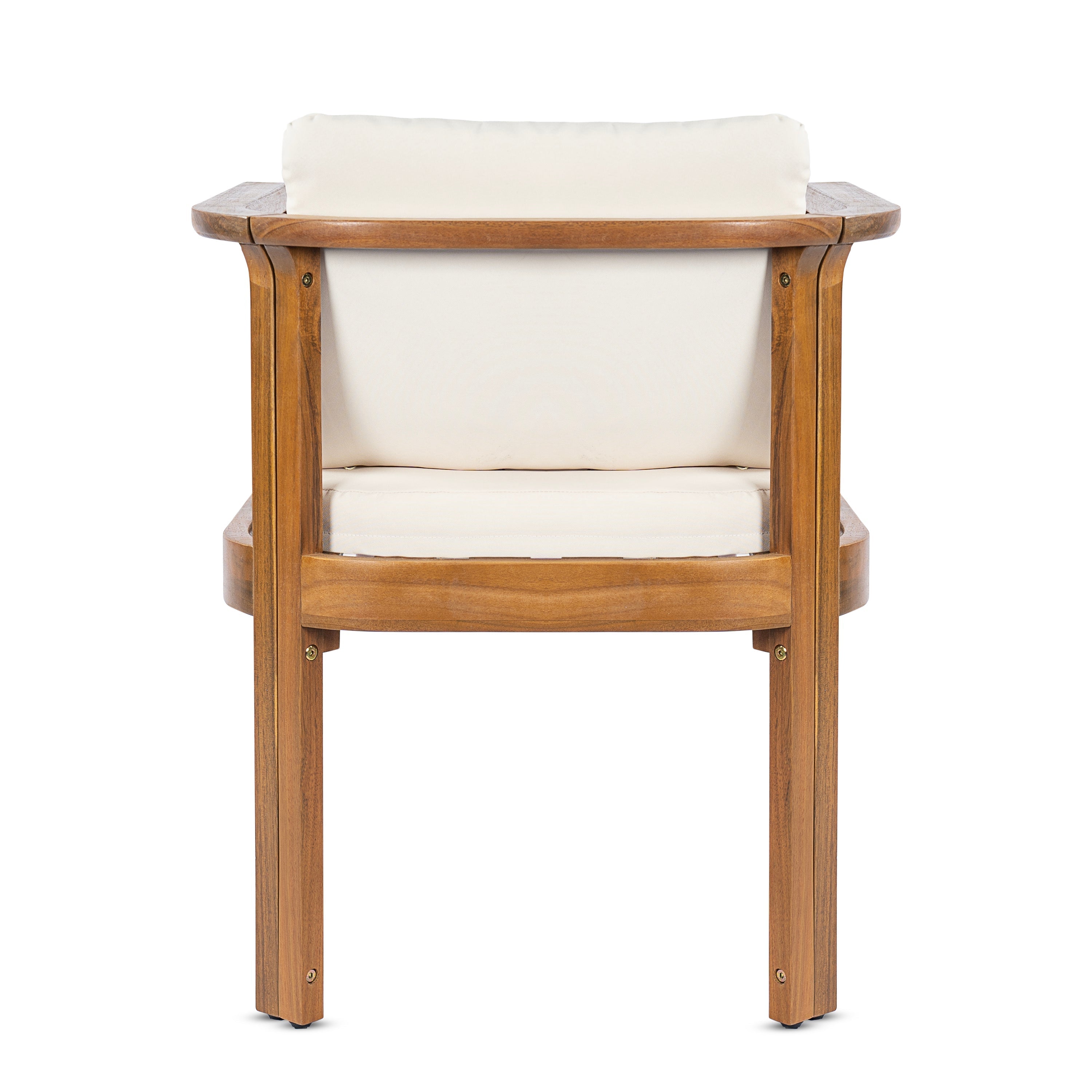 Outdoor Dining Chair Set of 4 with Curved Acacia Wood Arms and Cream Cushions