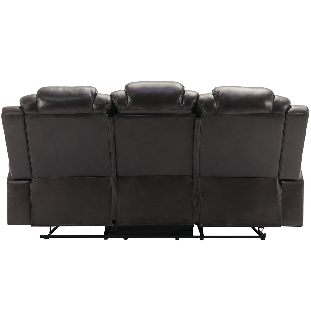 3 Pieces Recliner Sofa Sets Home Theater Seating Manual Recliner Chair & Center Console And LED Light Strip For Living Room - Brown