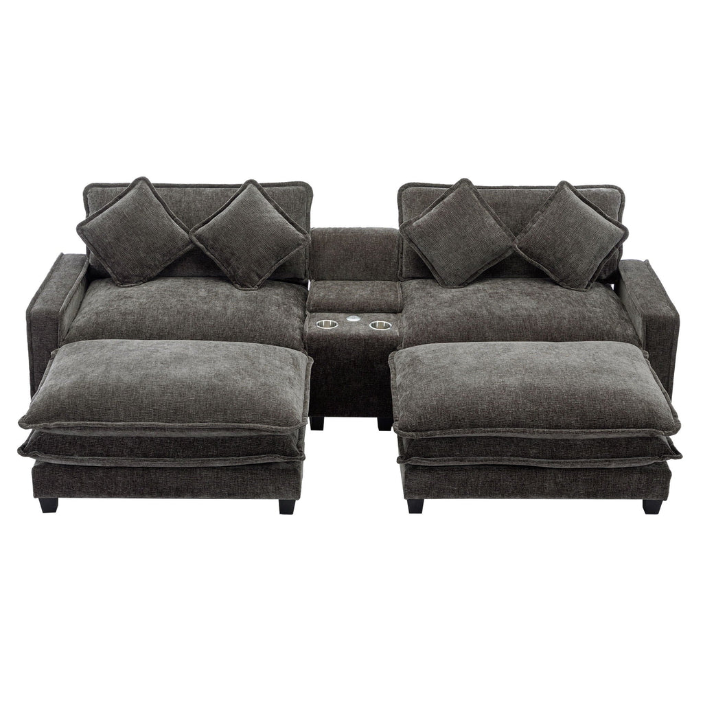 Modern Sectional Sofa With Removable Ottomans, USB Ports