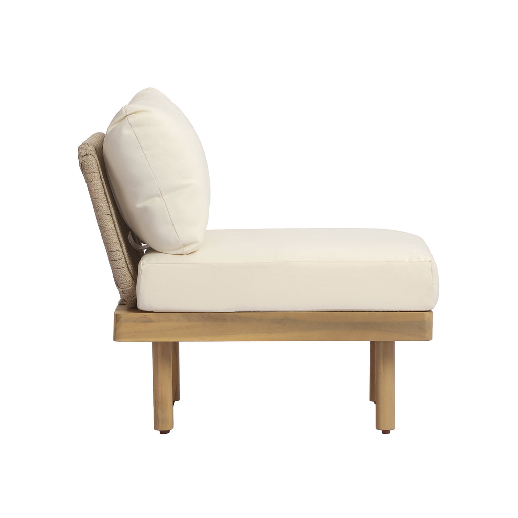 6-Piece Acacia Wood L-Shaped Modular Outdoor Sofa Set with Rope Back & Weather-Resistant Cushions