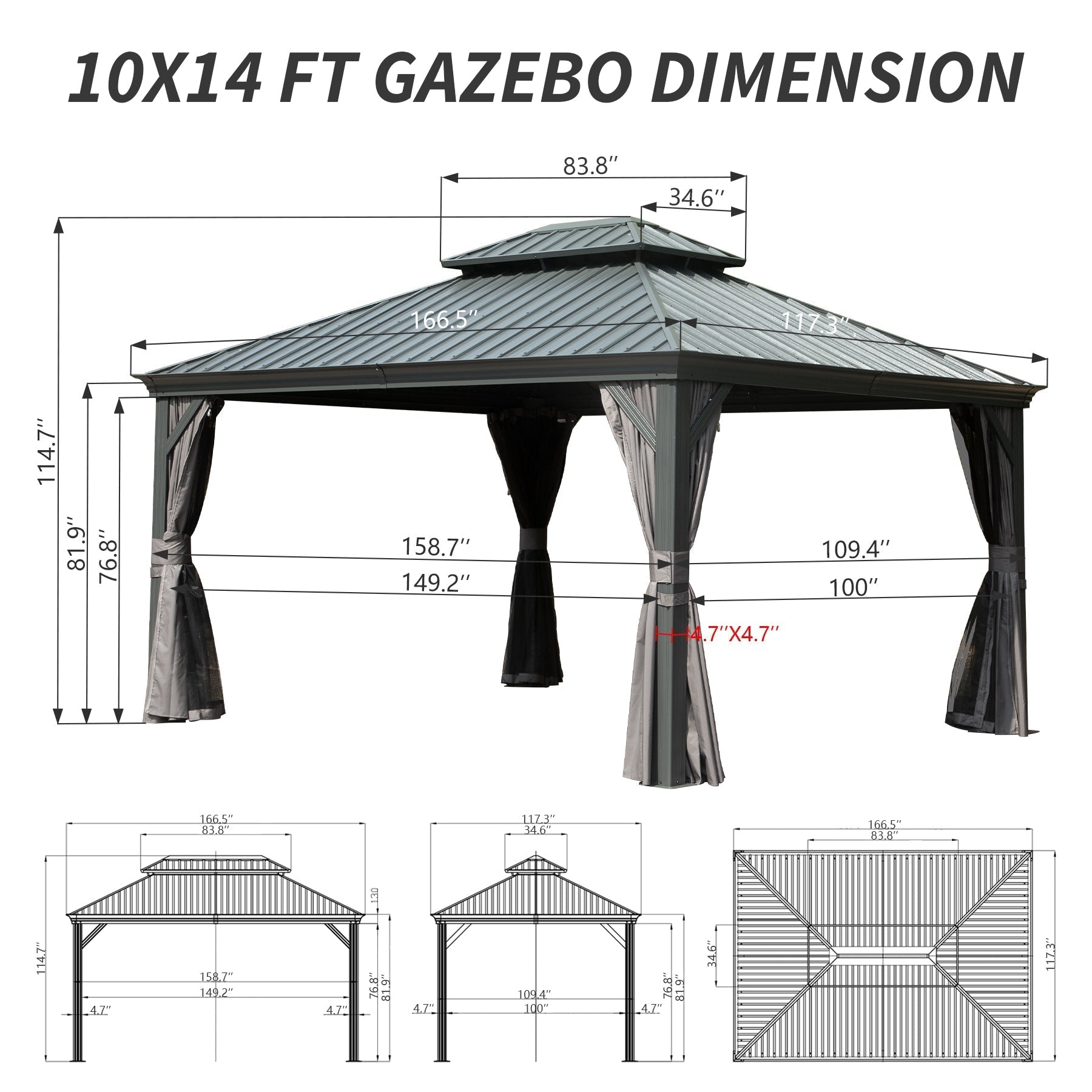 10' x 14' Hardtop Gazebo with Galvanized Steel Double Roof