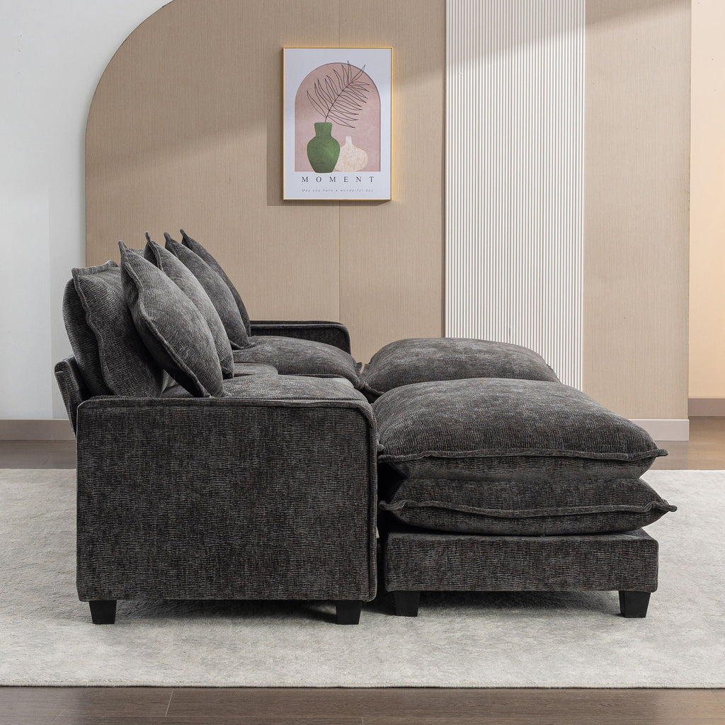 Modern Sectional Sofa With Removable Ottomans, USB Ports