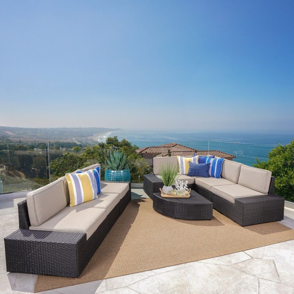 Santa Cruz - 8 Piece Outdoor Sectional Set - Dark Brown