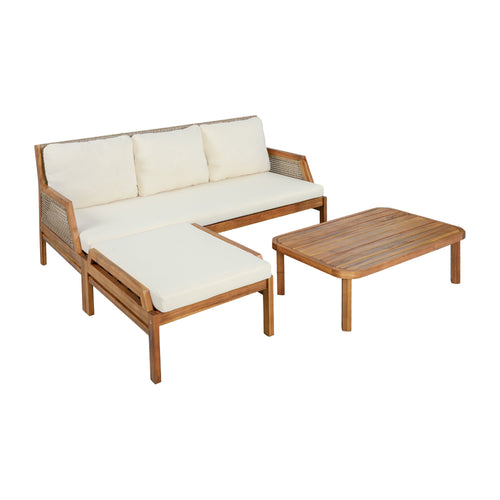 3 Piece Acacia Wood Patio Furniture Set with Coffee Table