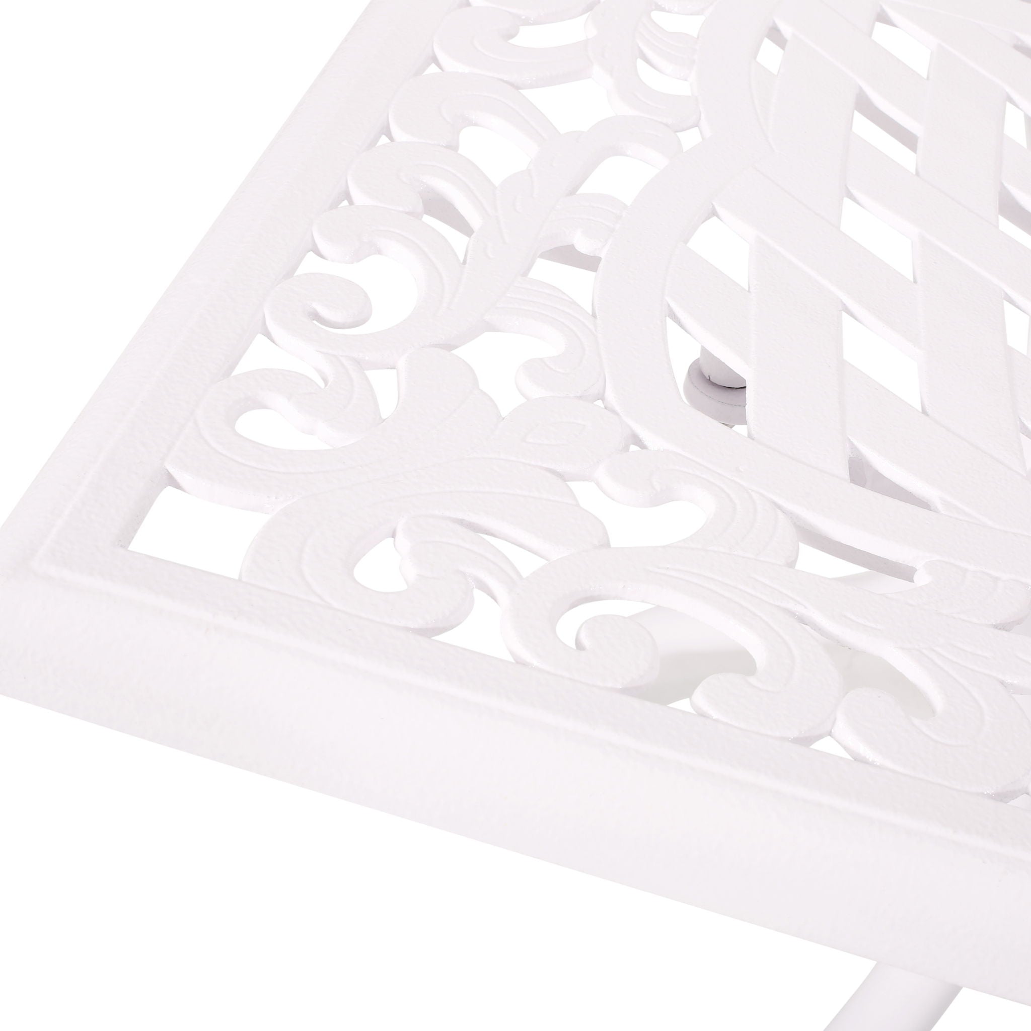 Celestine Outdoor Cast Aluminum Dining Table with Floral Lattice Design and Umbrella Holder