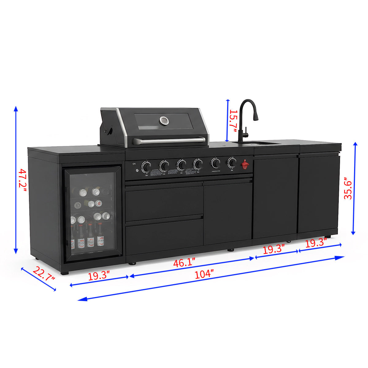 4-Burner Deluxe Stainless Steel Propane Gas Outdoor Kitchen Barbecue Island Grill