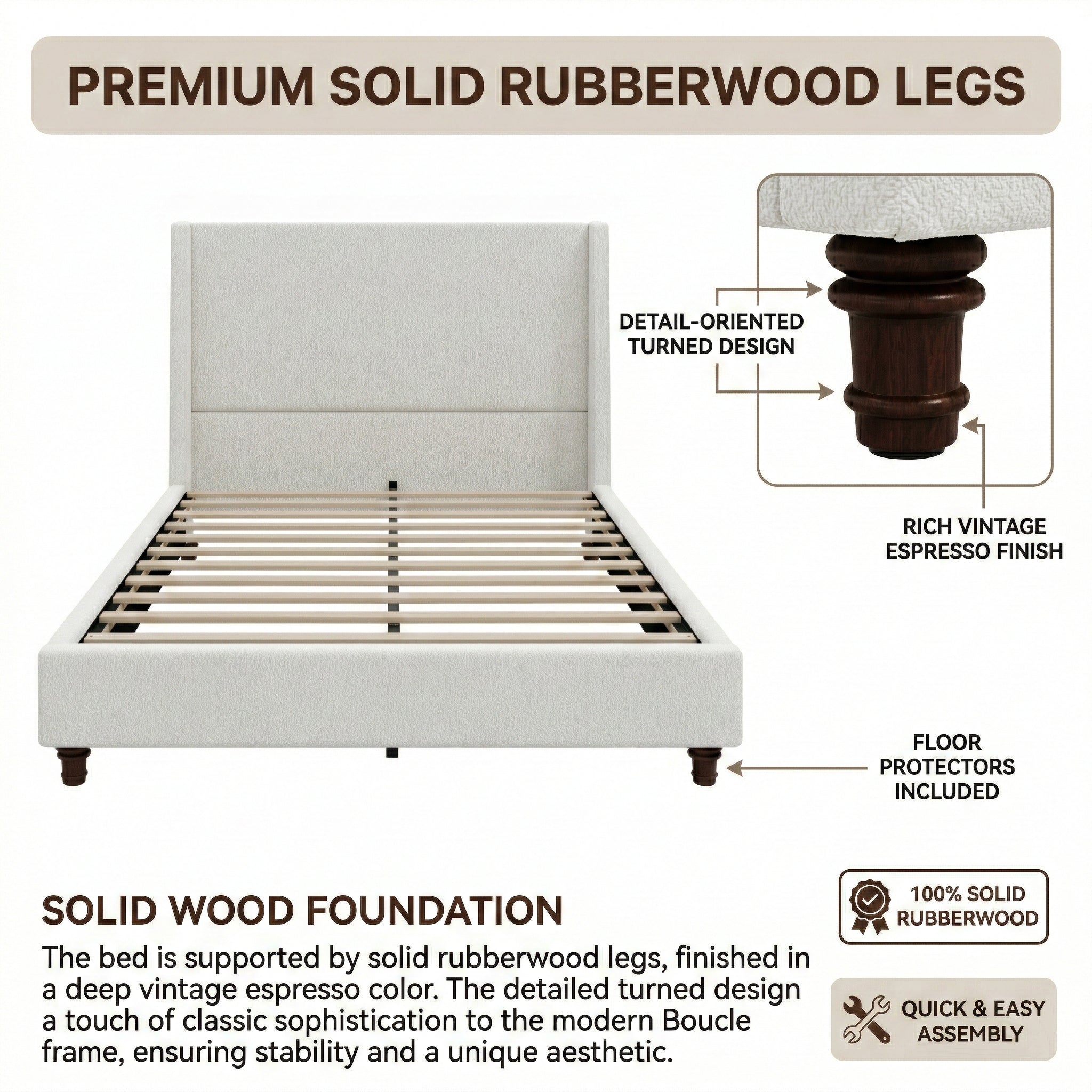 52.7" Tall Wingback Upholstered King Size Platform Bed Frame