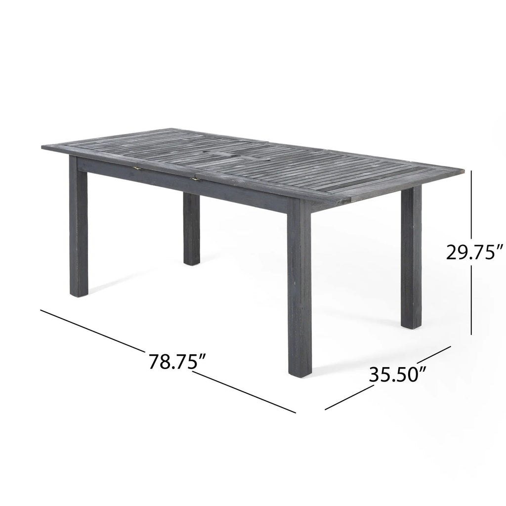 Outdoor Acacia Wood 7 Piece Expandable Dining Set, Sandblasted