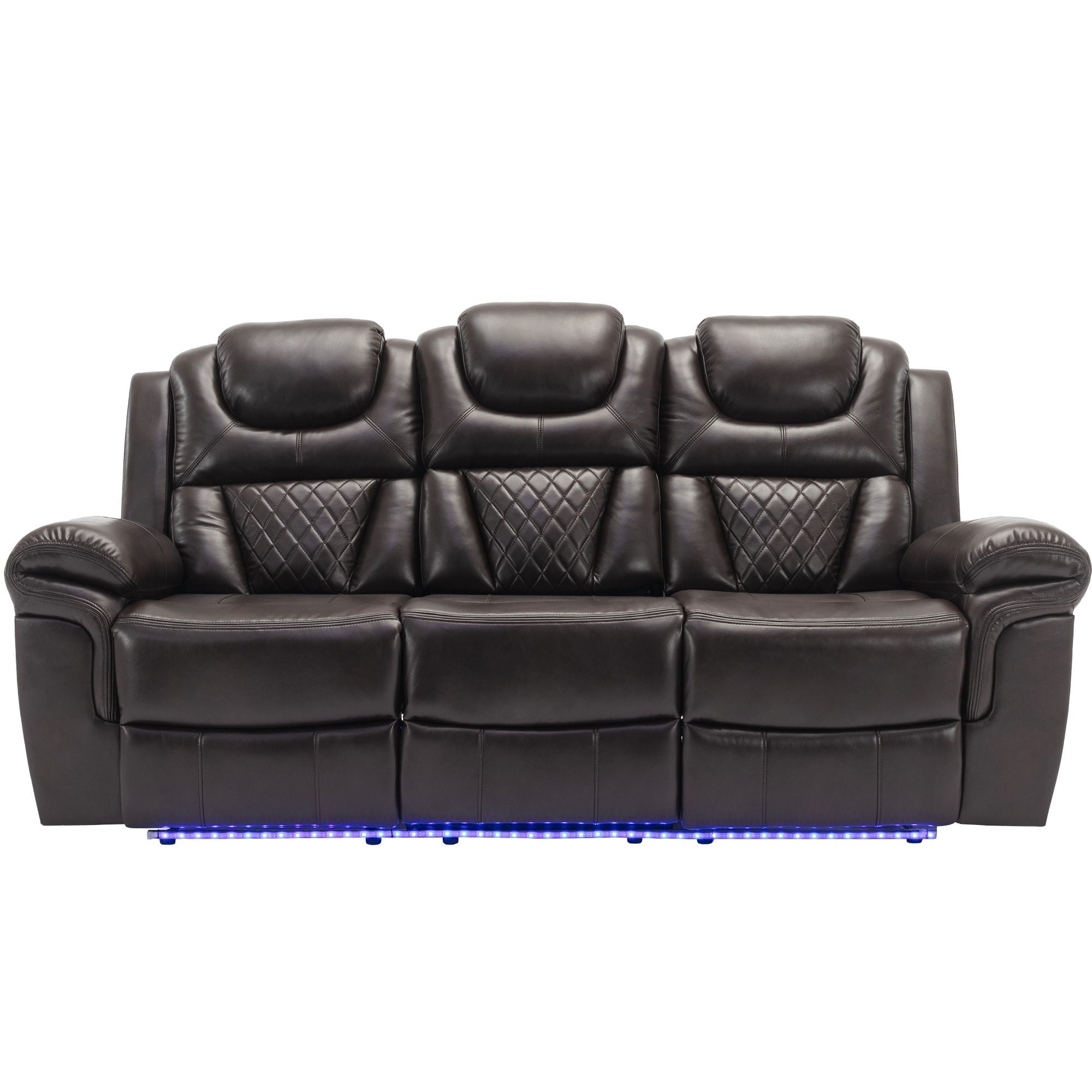3 Pieces Recliner Sofa Sets Home Theater Seating Manual Recliner Chair & Center Console And LED Light Strip For Living Room - Brown
