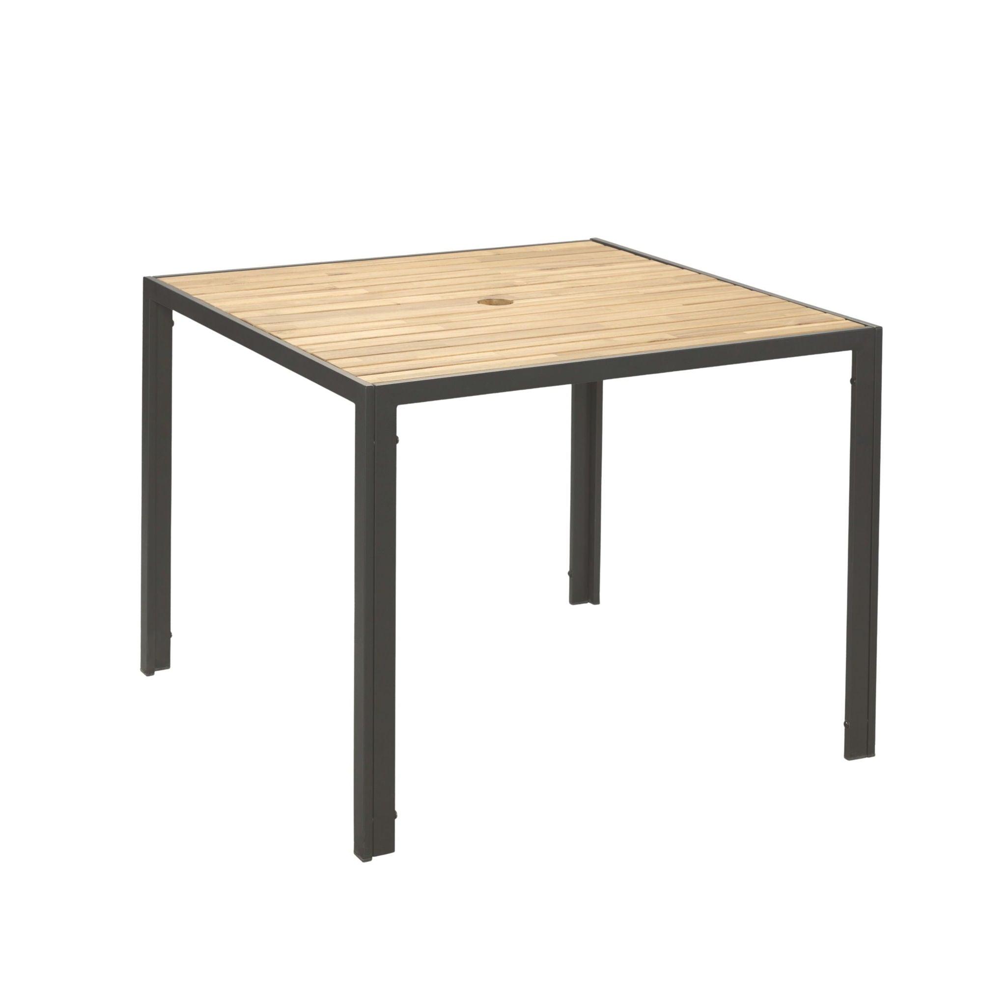 5 Piece Patio Dining Table Set, Acacia Wood Table Top With Umbrella Hole