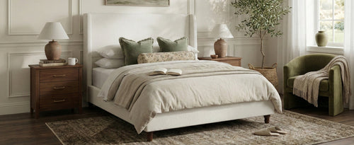 52.7" Tall Wingback Upholstered King Size Platform Bed Frame