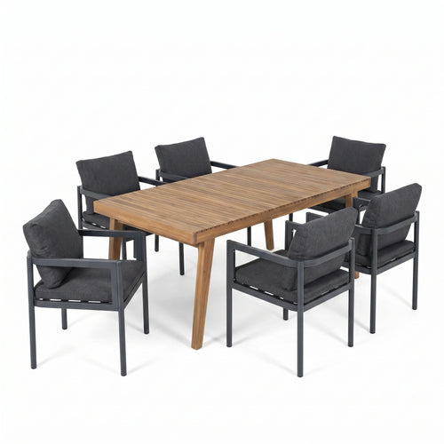 7-Piece Outdoor Patio Dining Set, 69" Acacia Wood Rectangular Table & 6 Chairs