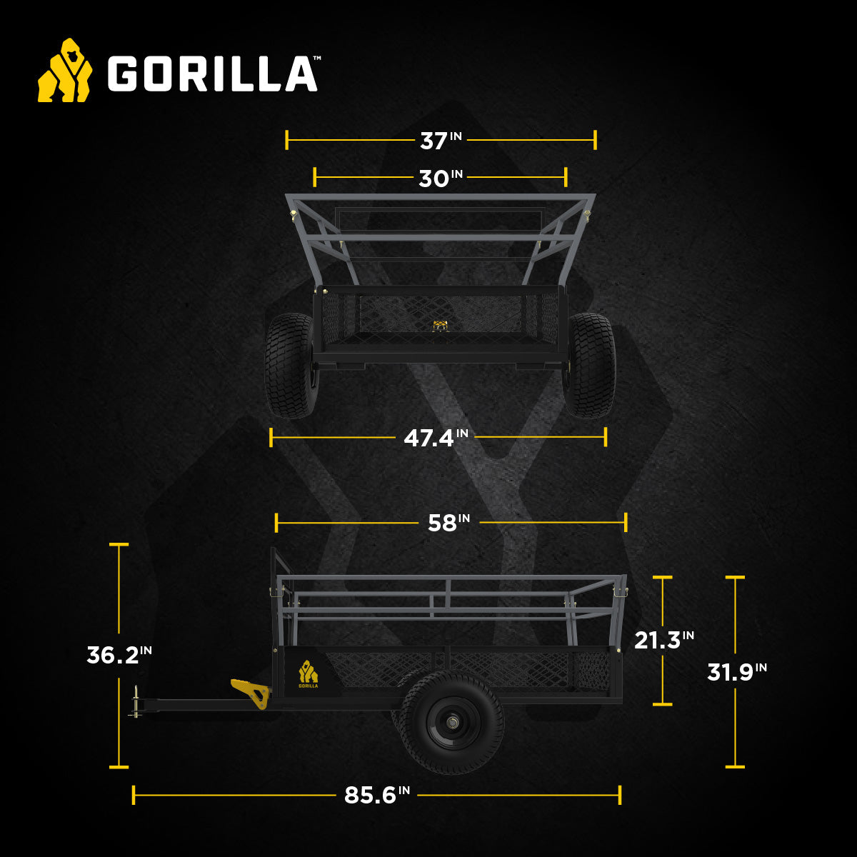 Gorilla 1400lb Steel ATV Trailer Garden Cart w/Removable Sides & 3-in-1 Tailgate