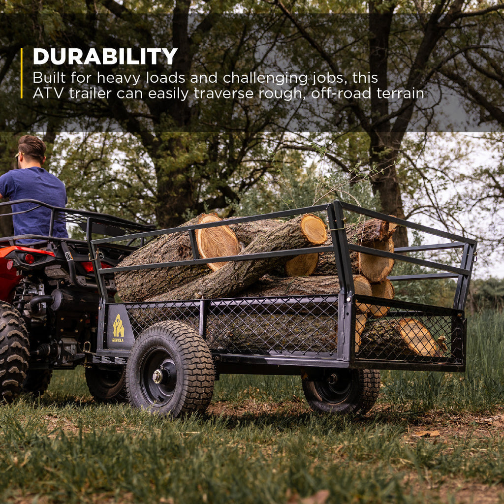Gorilla 1400lb Steel ATV Trailer Garden Cart w/Removable Sides & 3-in-1 Tailgate