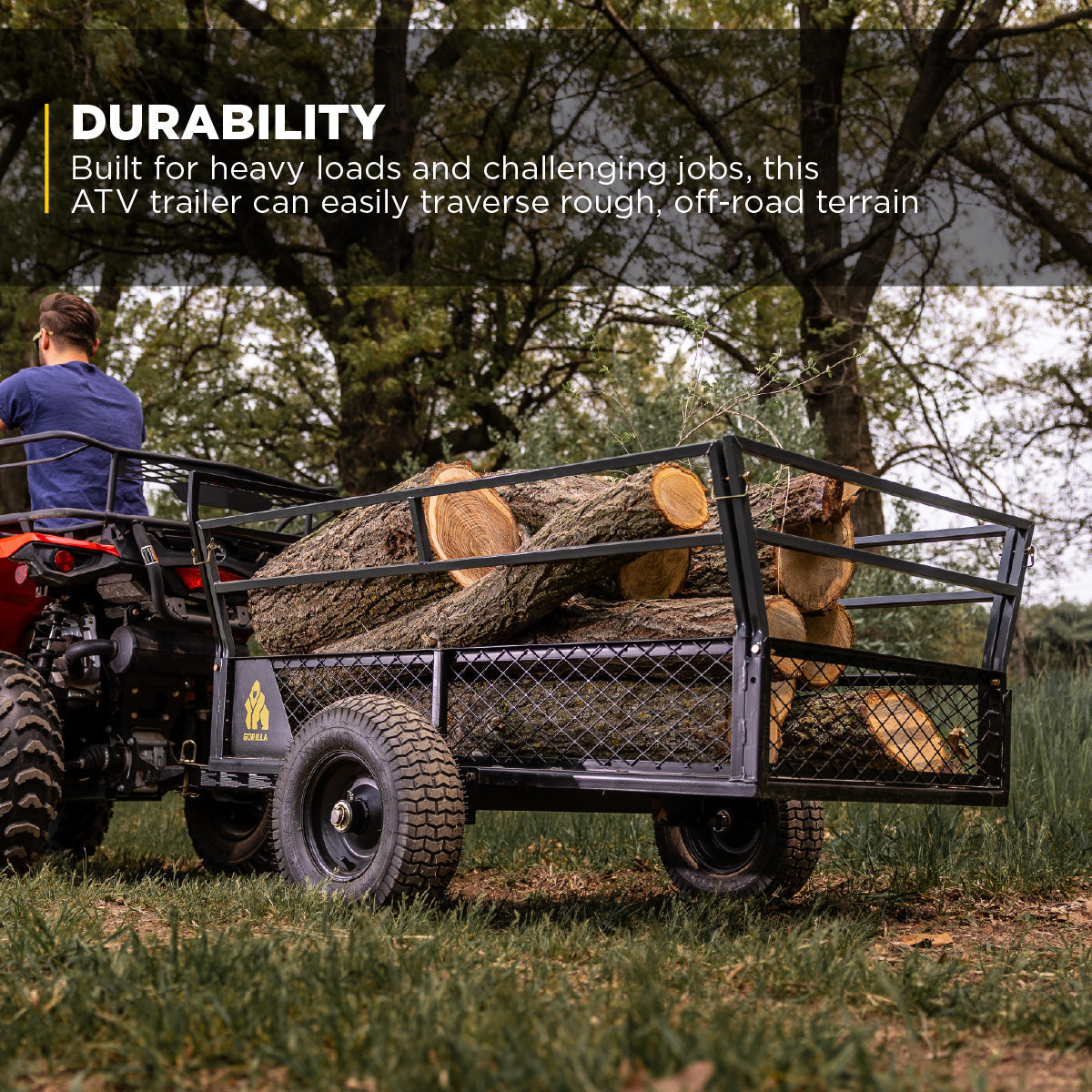 Gorilla 1400lb Steel ATV Trailer Garden Cart w/Removable Sides & 3-in-1 Tailgate