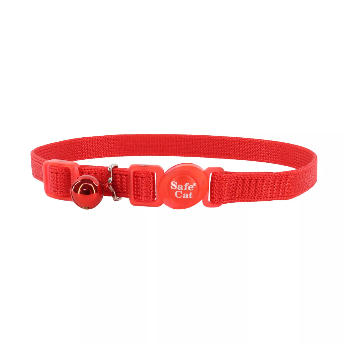 Red cat collar with a visible brand label on a white background