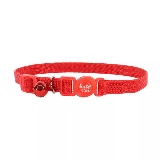 Red cat collar with a visible brand label on a white background