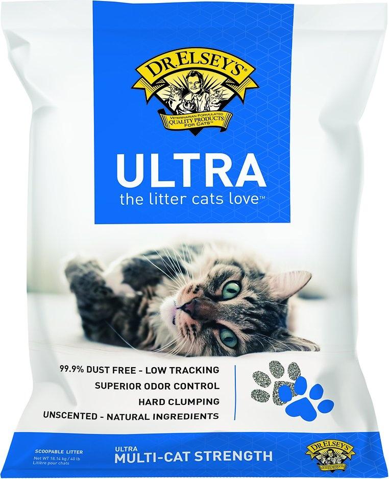 A bag of Dr. Delsey's Ultra Multi-Cat Strength unscented litter.