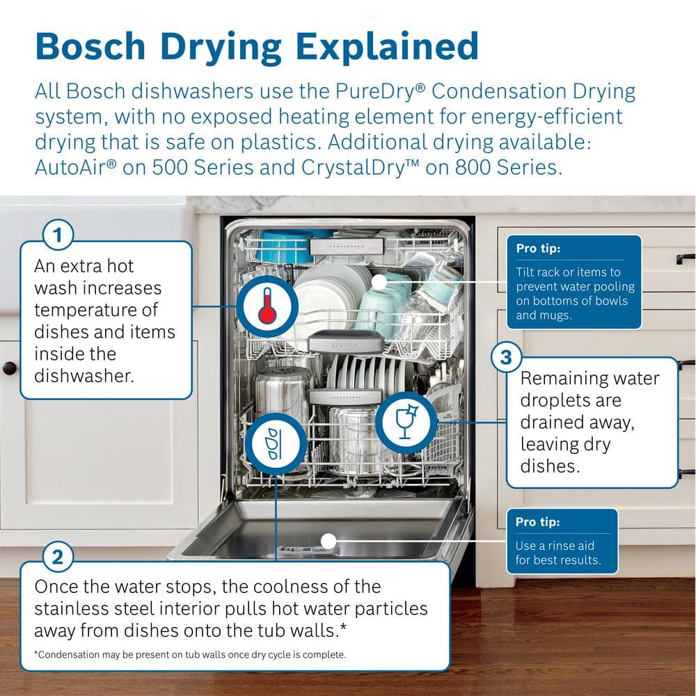 Bosch  500 Series 24 in. Stainless Steel Top Control Tall Tub Pocket Handle Dishwasher with Stainless Steel Tub, AutoAir, 44dBA