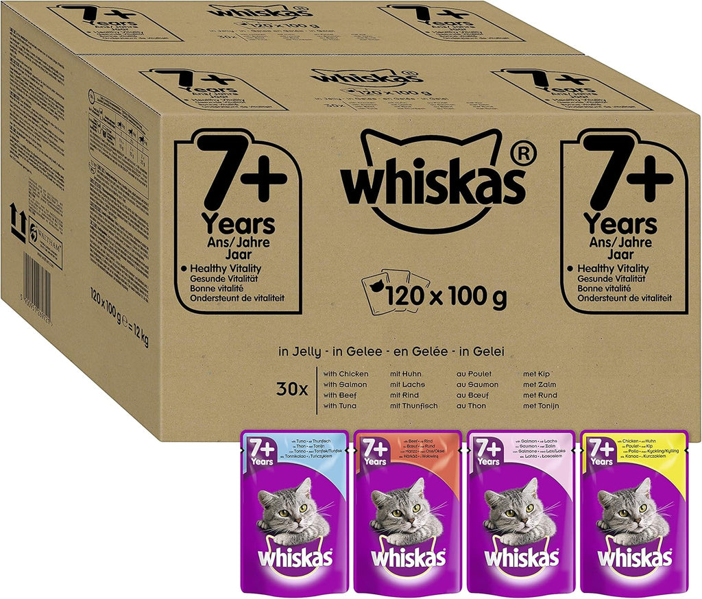 Whiskas Wet Pouches, Fish and Meaty Selection in Jelly, Suitable for Senior Cats Aged 7+, MegaPack (120 x 100 g)