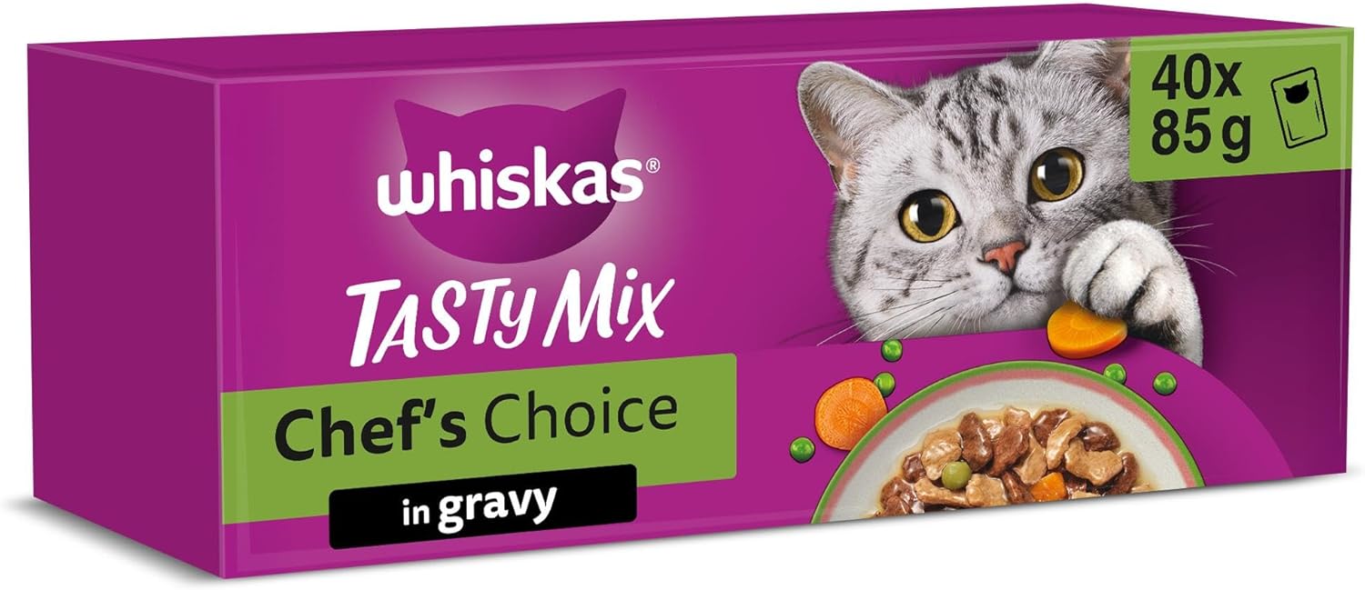 whiskas Tasty Mix 1+Chef´s Choice in Gravy 40x85g Pouches, Adult Cat Food